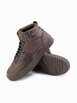 Men's high-top sneakers shoes with shiny elements - dark brown V3 OM-FOSH-0178