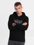 Men's non-stretch hooded sweatshirt with print - black V3 OM-SSPS-0153