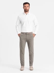 Classic men's chino pants with fine texture - dark beige V1 OM-PACP-0188