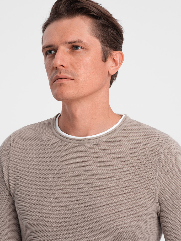 Men's cotton sweater with round neckline - cold beige V9 OM-SWSW-0103