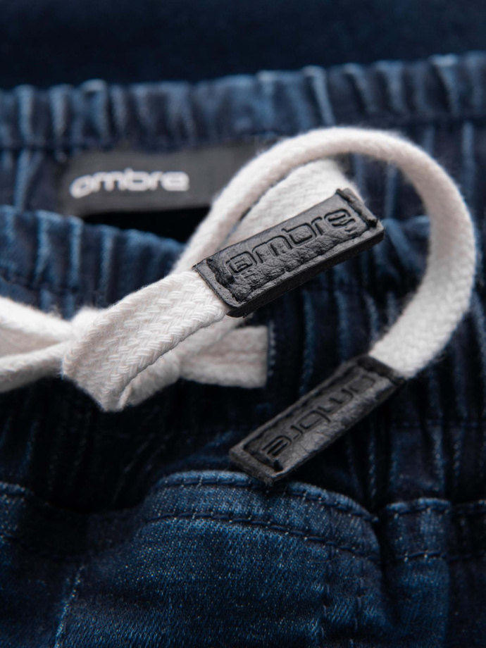 Men's denim joggers with piping - dark blue V4 OM-PADJ-0156
