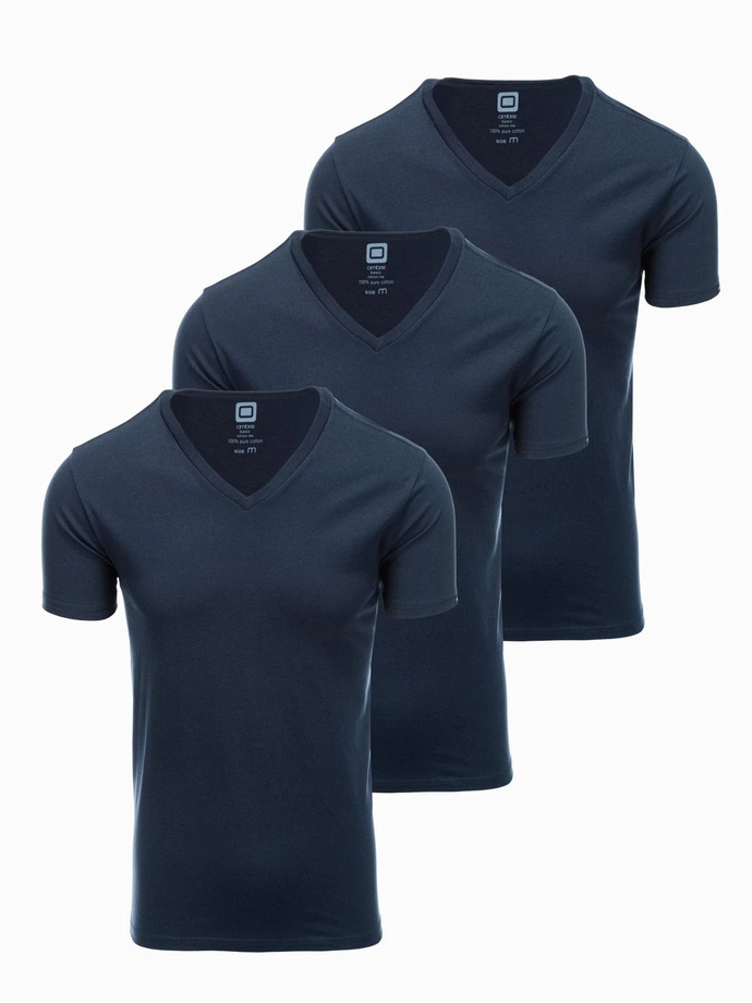 Set tricou bărbătesc BASIC din bumbac cu decolteu în V - 3x albastru marin V10 OM-TSBS-0233 