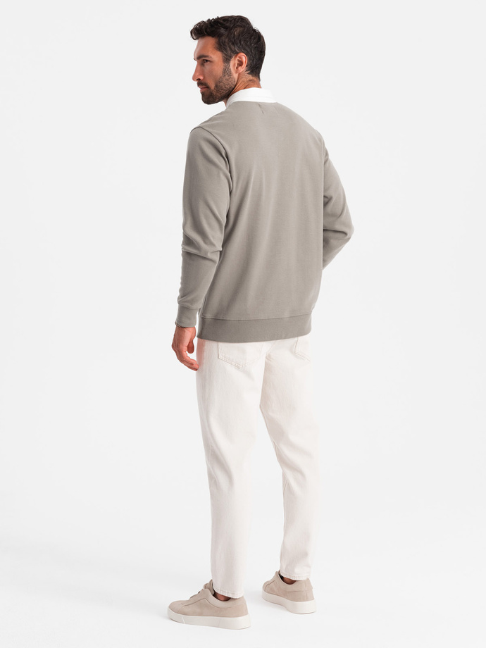 Hanorac alb cu guler polo pentru bărbați - bej închis V2 OM-SSNZ-0132