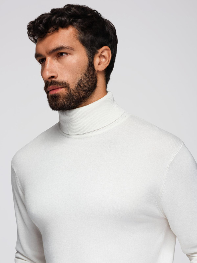 Men's knitted fitted turtleneck with viscose - ecru V3 OM-SWTN-0101