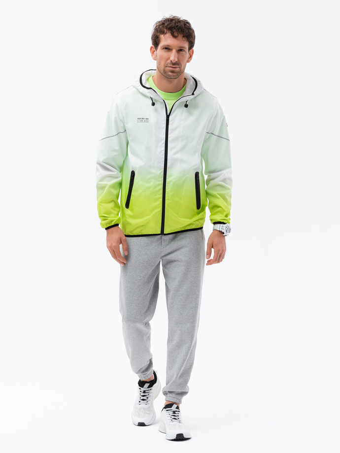 Jachetă sport pentru bărbați cu efect ombre - alb și verde lime V1 OM-JANP-0104