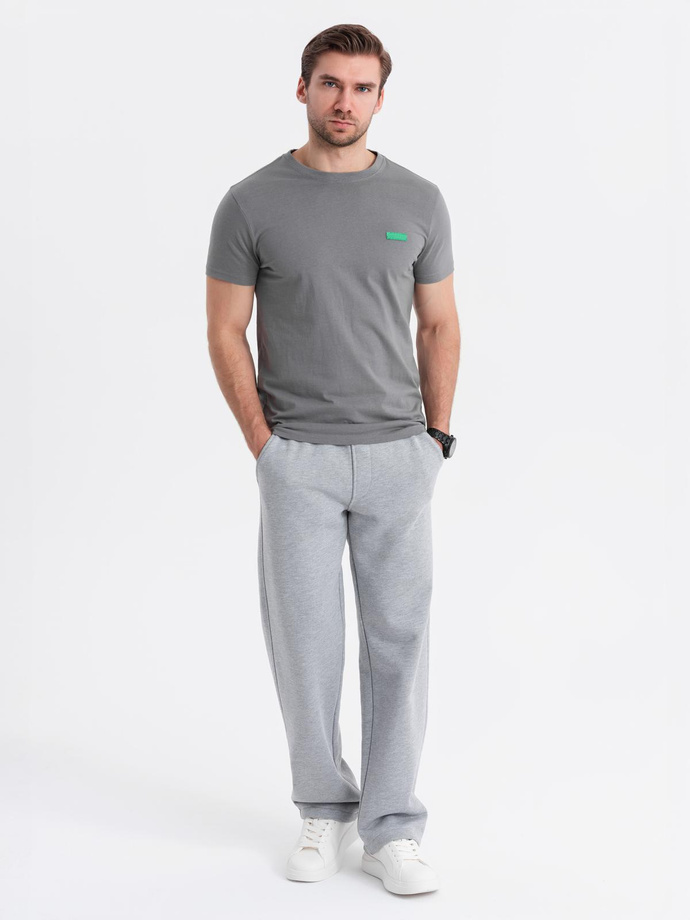 Men's cotton t-shirt with green patch on chest - gray V1 OM-TSCT-0151