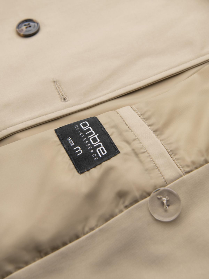 Elegantný pánsky plášť SLIM FIT s opaskom - béžový V1 OM-COSC-0126