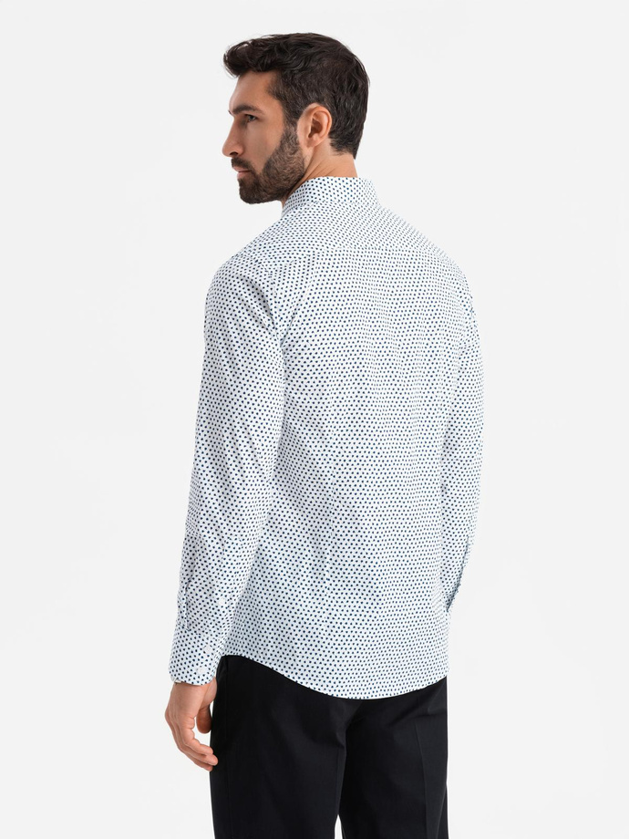 Vyriški SLIM FIT marškiniai su smulkiu raštu - balti V2 OM-SHCS-0140