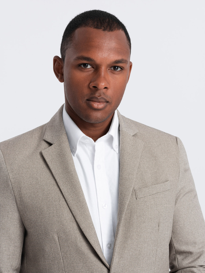 Men's elegant blazer with decorative buttons on cuffs - beige V3 OM-BLZB-0114