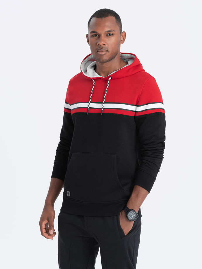 Men's tri-color hoodie - red V3 OM-SSNZ-22FW-014
