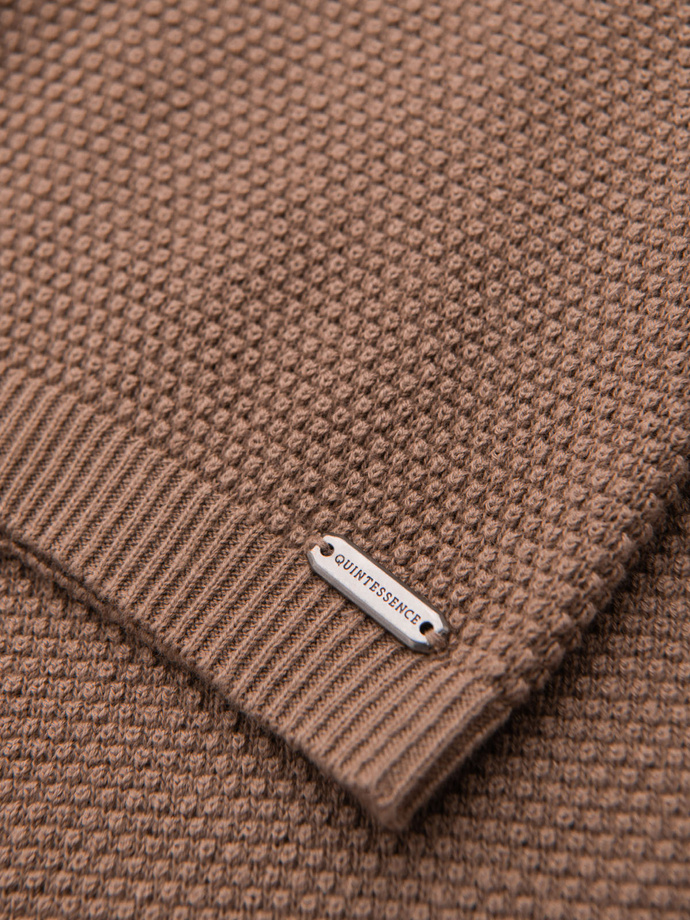 Pánská pletená košile s jemnou texturou - světle hnědá V2 OM-TSCT-0244