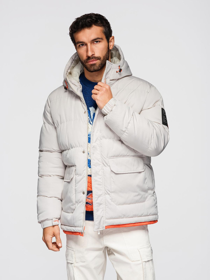 Men's sports warm jacket with double hood - ash V1 OM-JAHP-0208