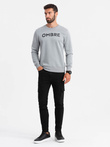 Classic men's sweatshirt with inscription - gray melange V1 OM-SSPS-0181 OM-SSPS-0181