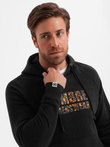 Men's kangaroo sweatshirt with hood and print - black V2 OM-SSPS-0155