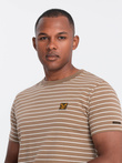 Men's striped t-shirt with Ombre Design patch - brown and white V7 OM-TSCT-0183
