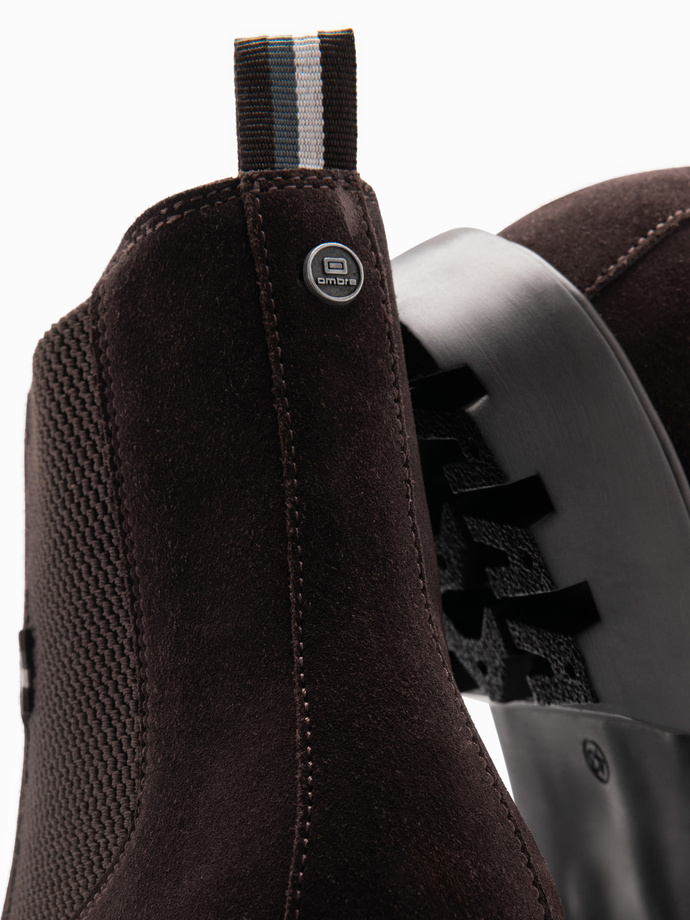 Men's suede slip-on shoes with high upper - dark brown V2 OM-FOBO-0173