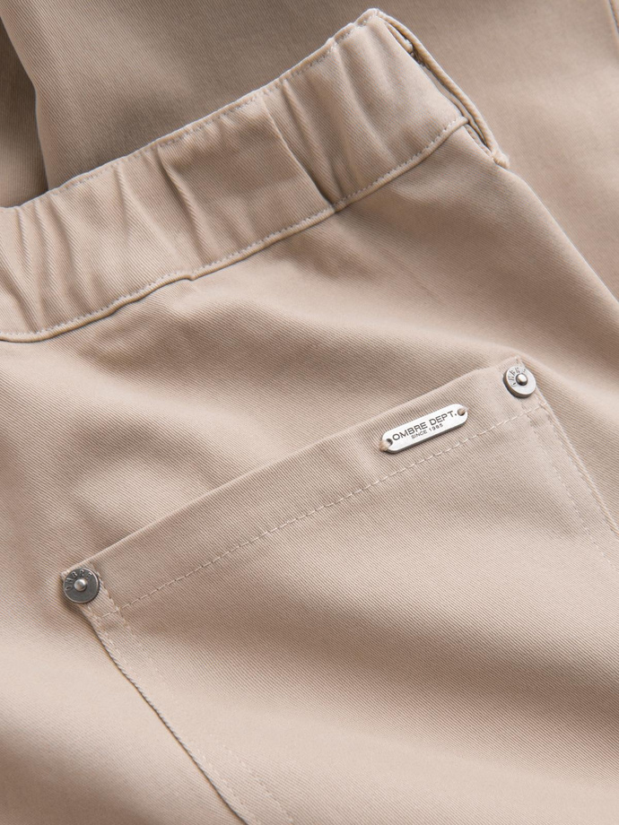 Vyriškos krovininės kelnės STRAIGHT LEG su dryžuotomis kišenėmis - smėlio spalvos V2 OM-PACG-0197