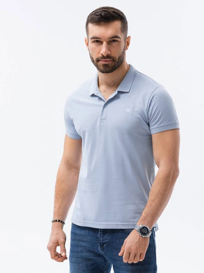 Tricou polo bărbătesc din tricot piqué - albastru deschis V17 S1374