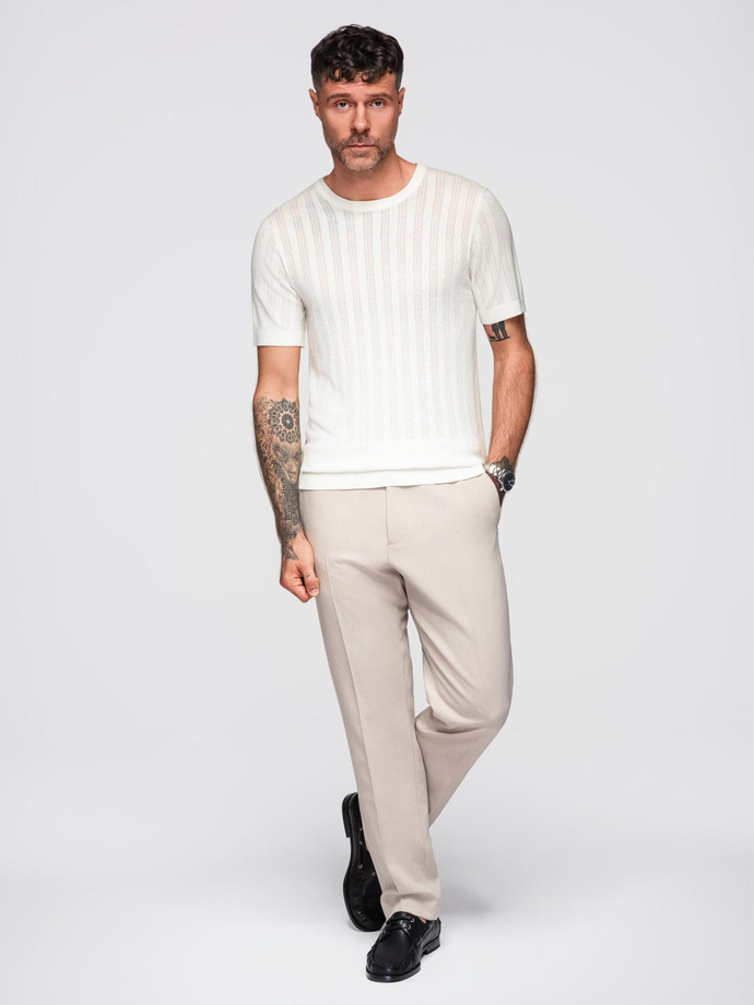 Men's openwork sweater with round neckline and short sleeves - white V1 OM-TSCT-0251