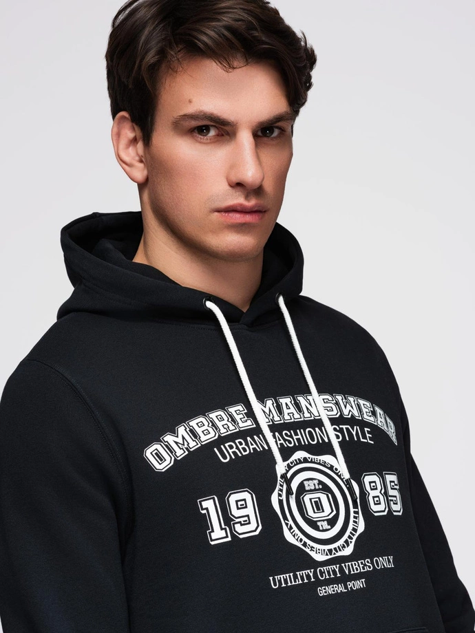 Men's hooded sweatshirt with graphics - black V3 B1714