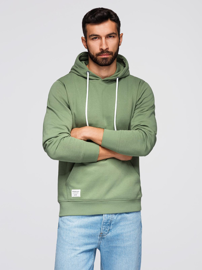 Men's BASIC kangaroo sweatshirt with hood - green V3 B1674