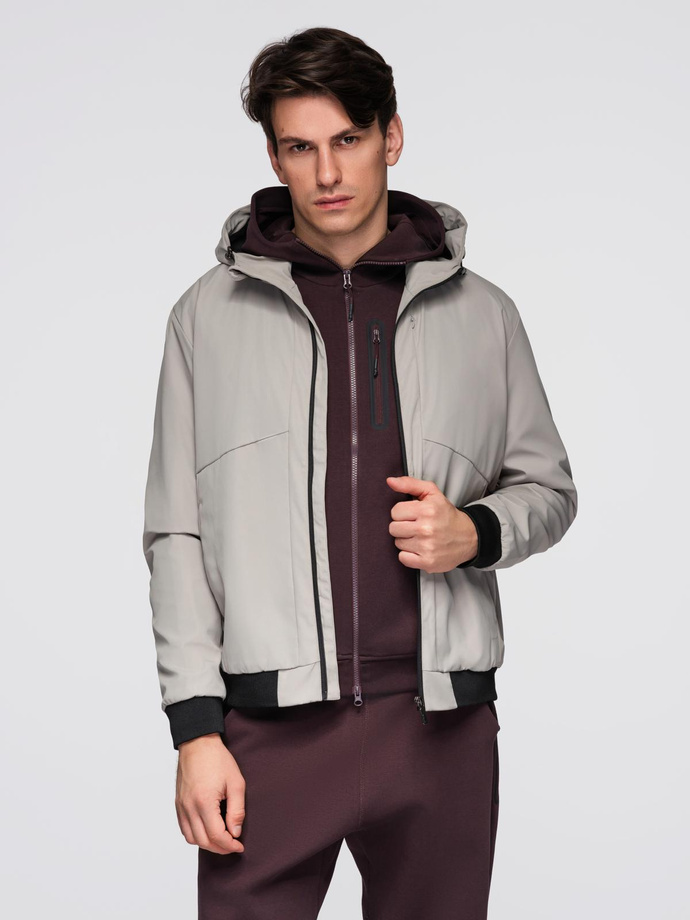 Men's lightweight jacket with mesh lining and hood - gray V6 C640