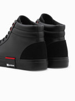 Classic men's high sneakers with quilted upper - black and red V2 OM-FOTH-0127