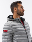 Men's quilted jacket with satin finish - silver V17 OM-JALP-0121