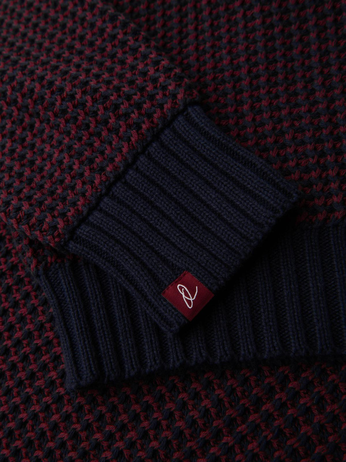 Men's contrast weave sweater with round neckline - maroon V1 OM-SWSW-0122