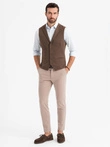 Fitted men's structured knit vest with lapels - brown V2 OM-BLZV-0144