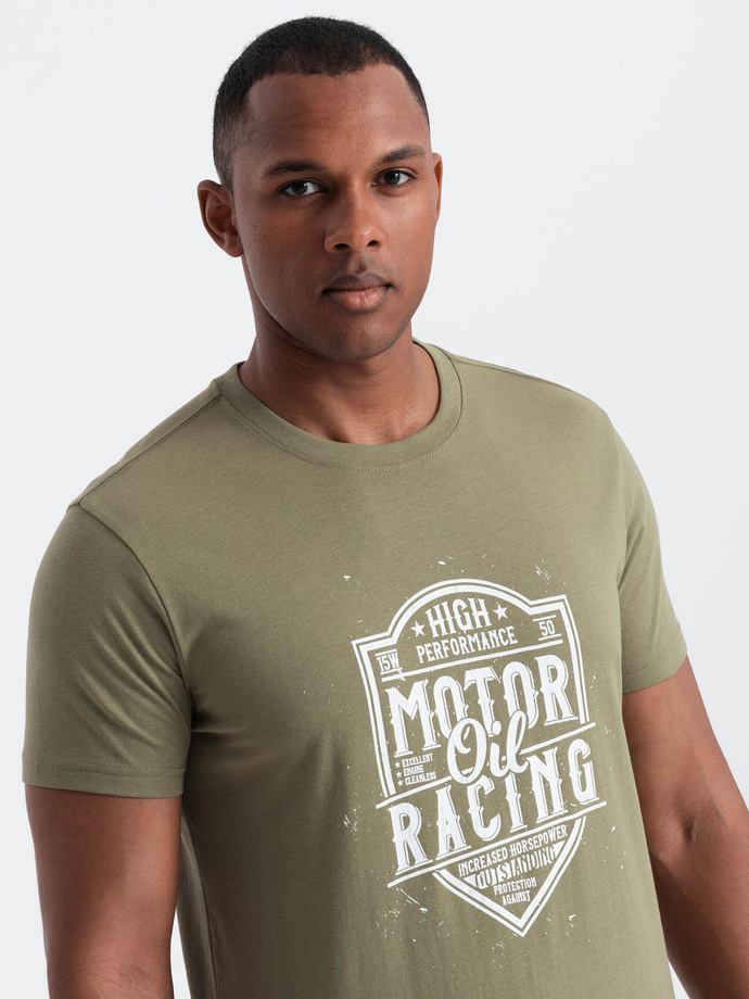 Tricou bărbătesc imprimat stil motocicletă - olive V2 OM-TSPT-0125