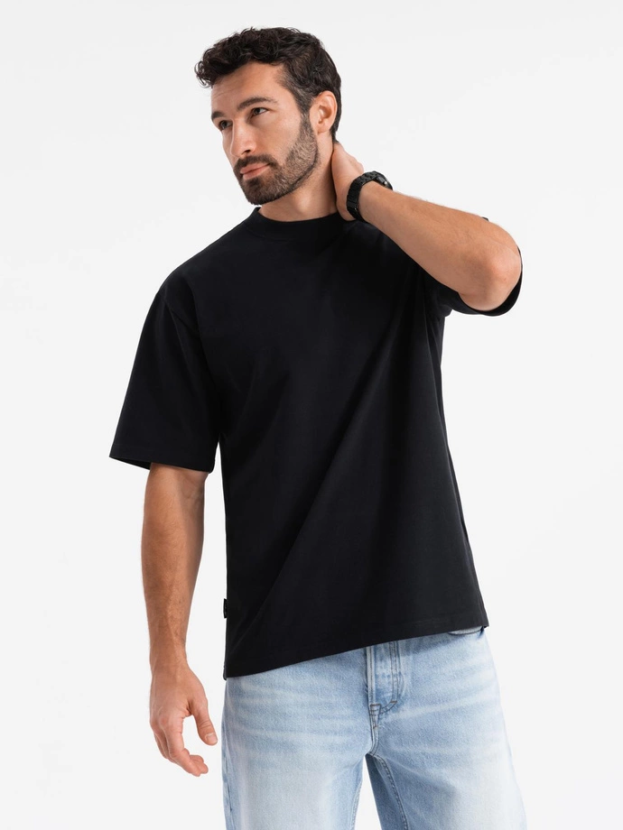 Men's cotton LOOSE FIT t-shirt with round neckline - black V1 OM-TSBC-0234 