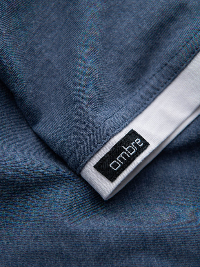 Tricou bărbătesc casual din bumbac cu glugă - albastru închis melange V12 OM-TSCT-22SS-001