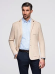 Men's SLIM knit jacket with subtle texture - beige V5 OM-BLZB-0101