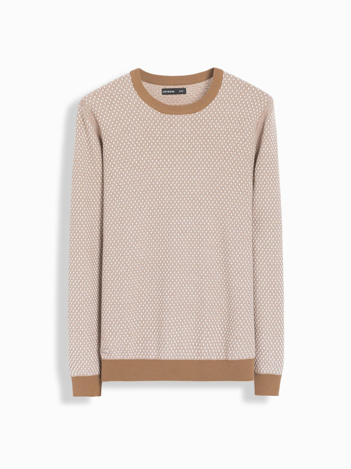 RELAXED FIT vyriškas raštuotas megztinis - šviesiai rudas V3 OM-SWSW-0111