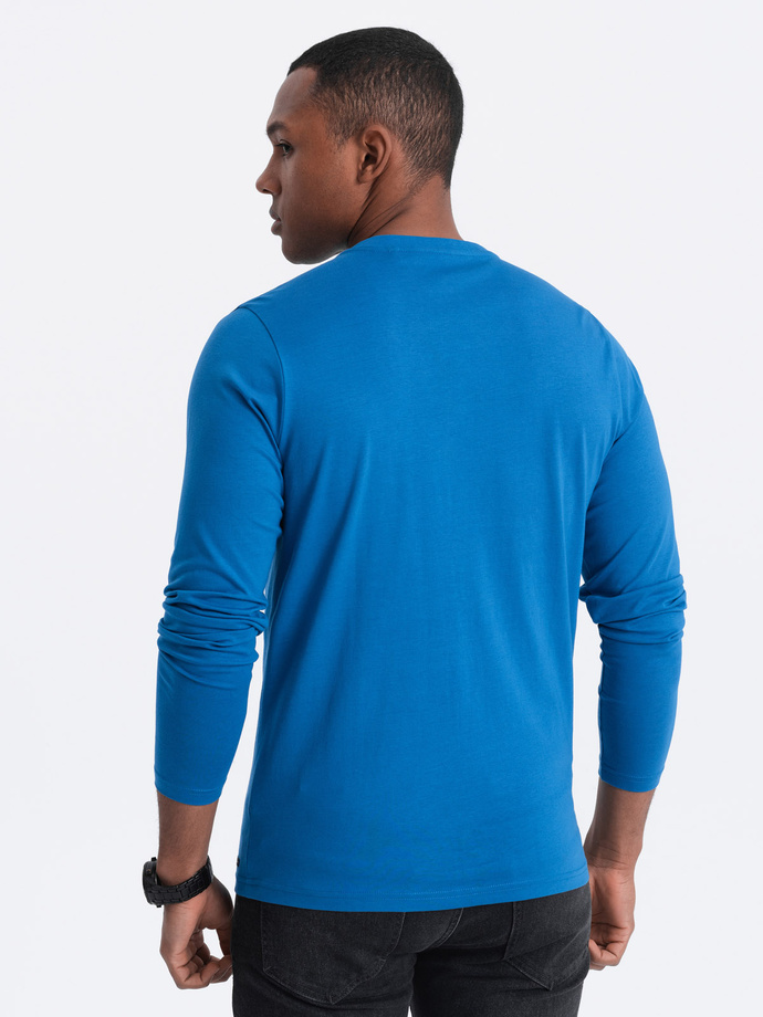 Men's longsleeve with buttons at the neckline - blue V2 OM-LSCL-0107