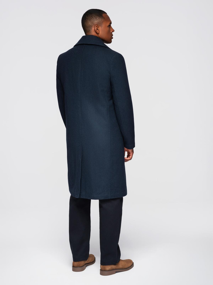 Men's navy double-breasted wool coat - navy blue V1 OM-COWC-0134