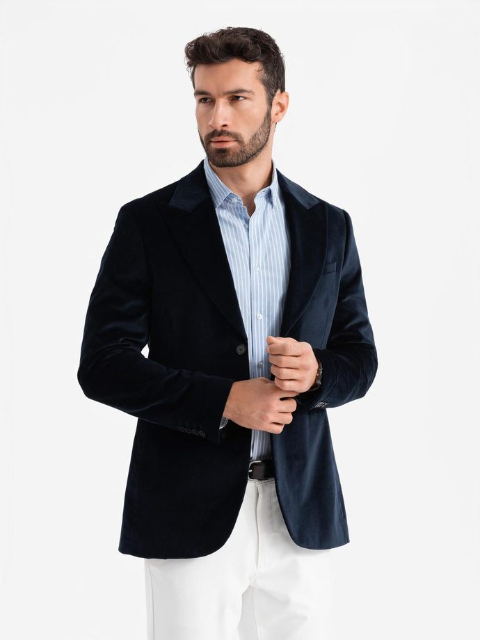 Cămașă bărbătească REGULAR FIT din bumbac cu dungi verticale - albastru și alb OM-SHOS-0155