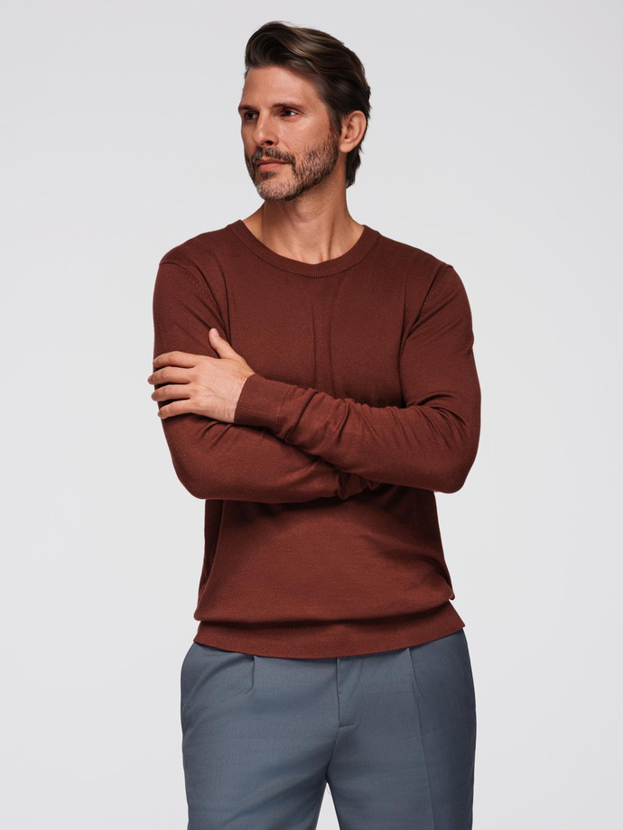 Men's sweater with round neckline in stretch knit with classic weave - maroon V4 OM-SWSW-0183