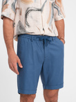 Men's linen blend short shorts - blue denim V5 OM-SRCS-0131