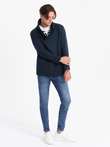 Unbuttoned men's sweatshirt with stand-up collar LONDON - navy blue B1362