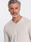 Men's unprinted longsleeve with v-neck - light beige V1 OM-LSBL-0108