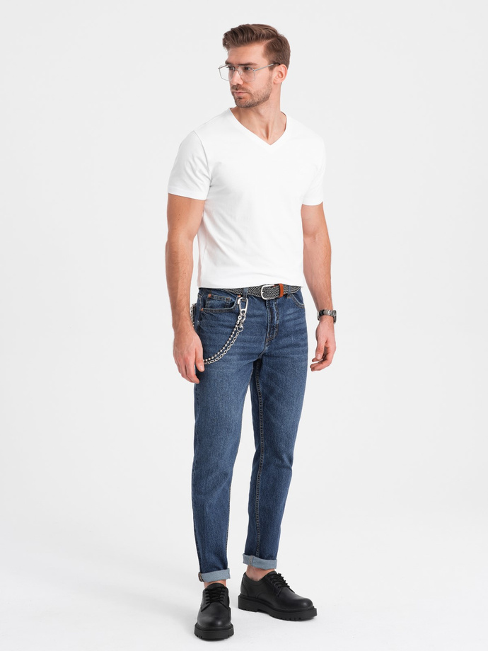 Pánské tričko V-NECK s elastanem - bílé V1 OM-TSCT-0106