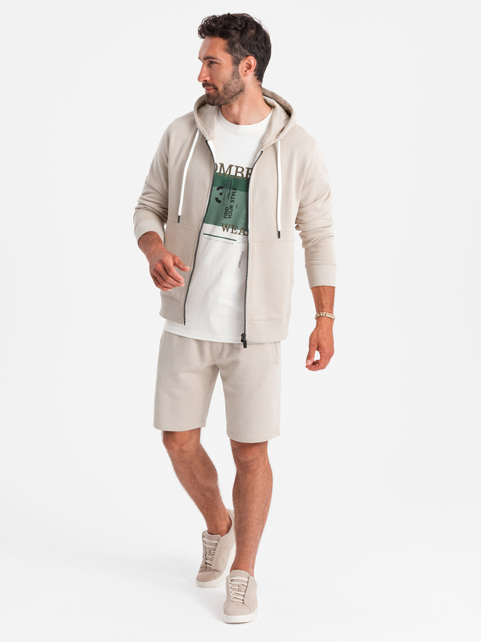 Set hanorac bărbați hanorac cu fermoar + pantaloni scurți - cenușă V1 Z76