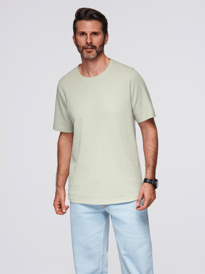 Men's waffle-textured T-shirt with round neckline - pistachio V4 OM-TSCT-0197