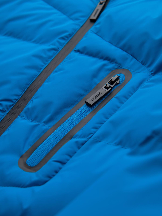 Warmed quilted men's jacket with raglan sleeves - blue V2 OM-JAHP-0302