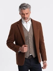 Men's casual blazer with decorative buttons on cuffs - chocolate brown V1 OM-BLZB-0118
