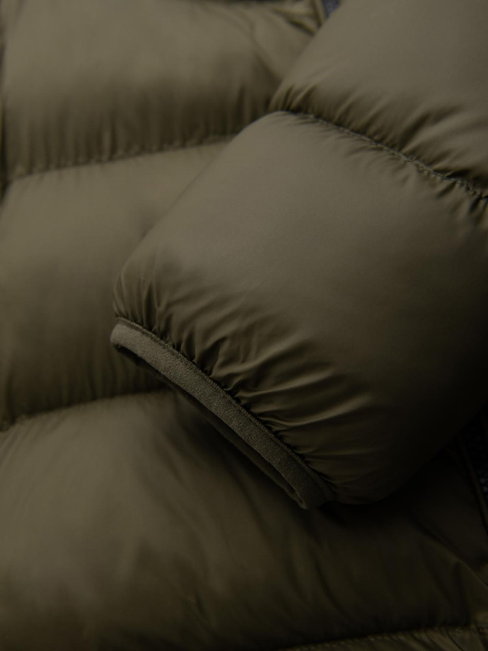 Pánska prešívaná zimná bunda z kombinovaných materiálov - tmavo olivovo zelená V3 OM-JAHP-0145