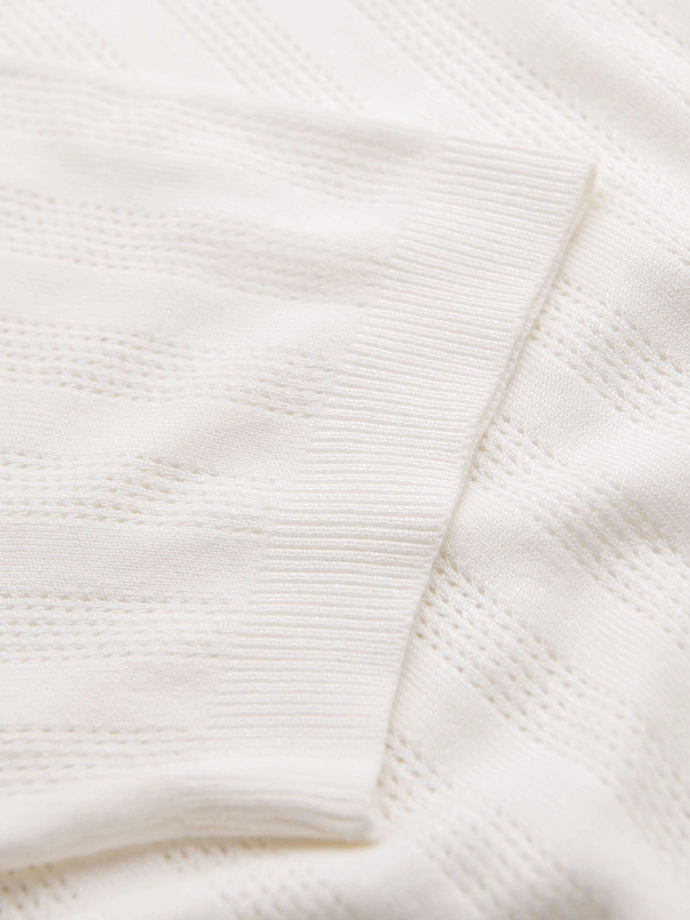 Men's openwork sweater with round neckline and short sleeves - white V1 OM-TSCT-0251