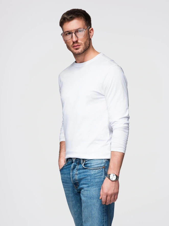 Pánske tričko BASIC s okrúhlym výstrihom a dlhým rukávom - biele V4 OM-LSBL-0106